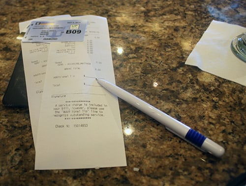 zero dollar receipt - drink package