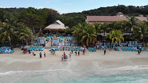 drone shot of resort in roatan