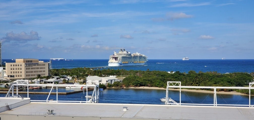 Harmony of the Seas Sailing Out of Port Everglades as Seen from Nieuw Statendam